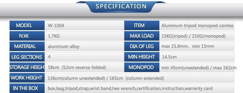 Tripod Sirui Aluminium W1004 - Water proof