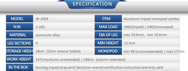 Tripod Sirui Aluminium W2004 - Water proof