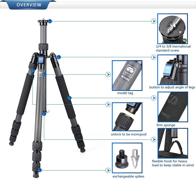 Tripod Sirui Carbon W2204 - Water proof