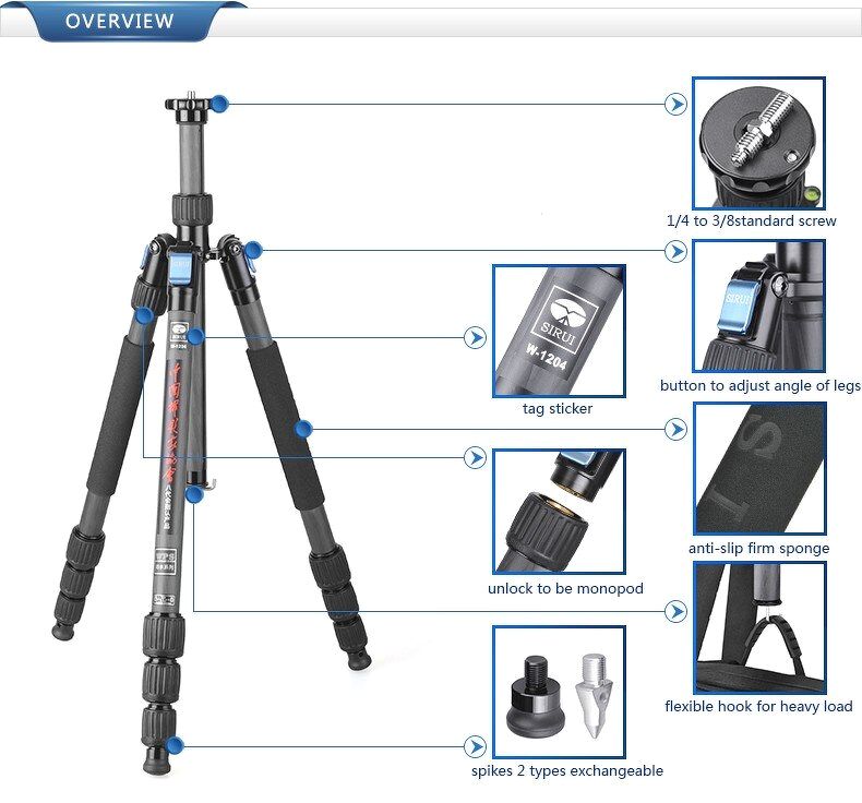 Tripod Sirui Carbon W1204 - Water proof