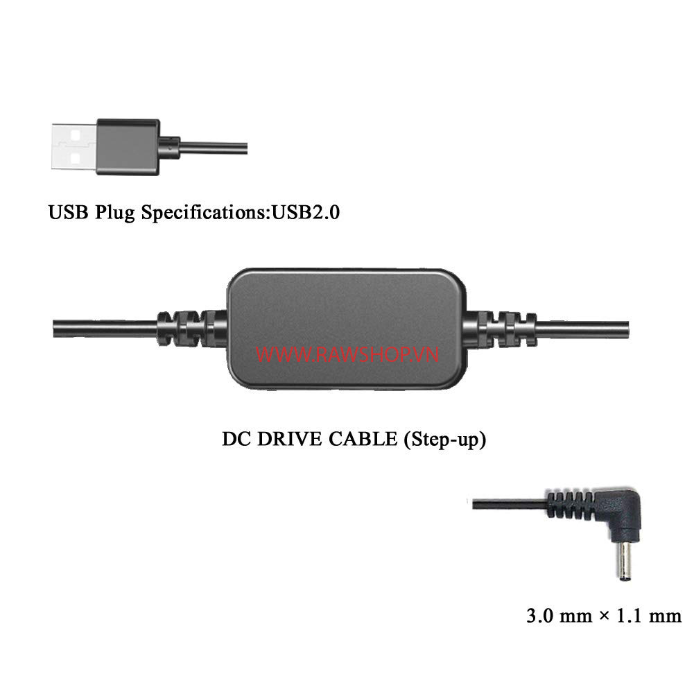 Pin ảo Dummy battery LP-E12 adapter chấn lưu dùng sạc dự phòng 5V