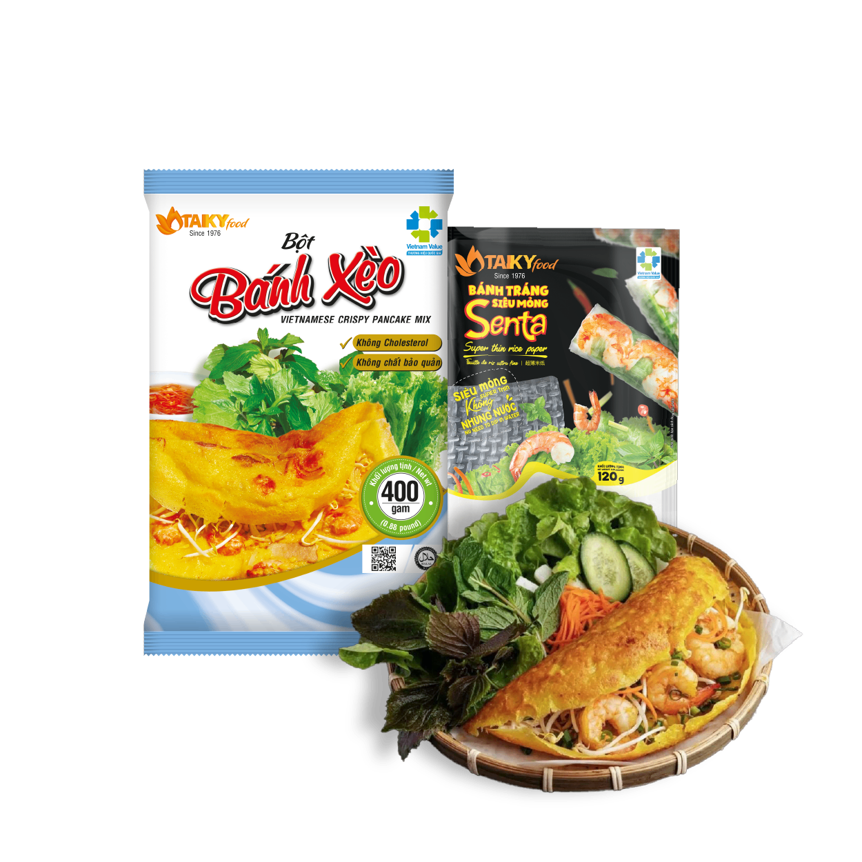 Combo bột bánh xèo xanh 400g và bánh tráng siêu mỏng 120g Tài Ký (bánh xèo đơn giản tại nhà)