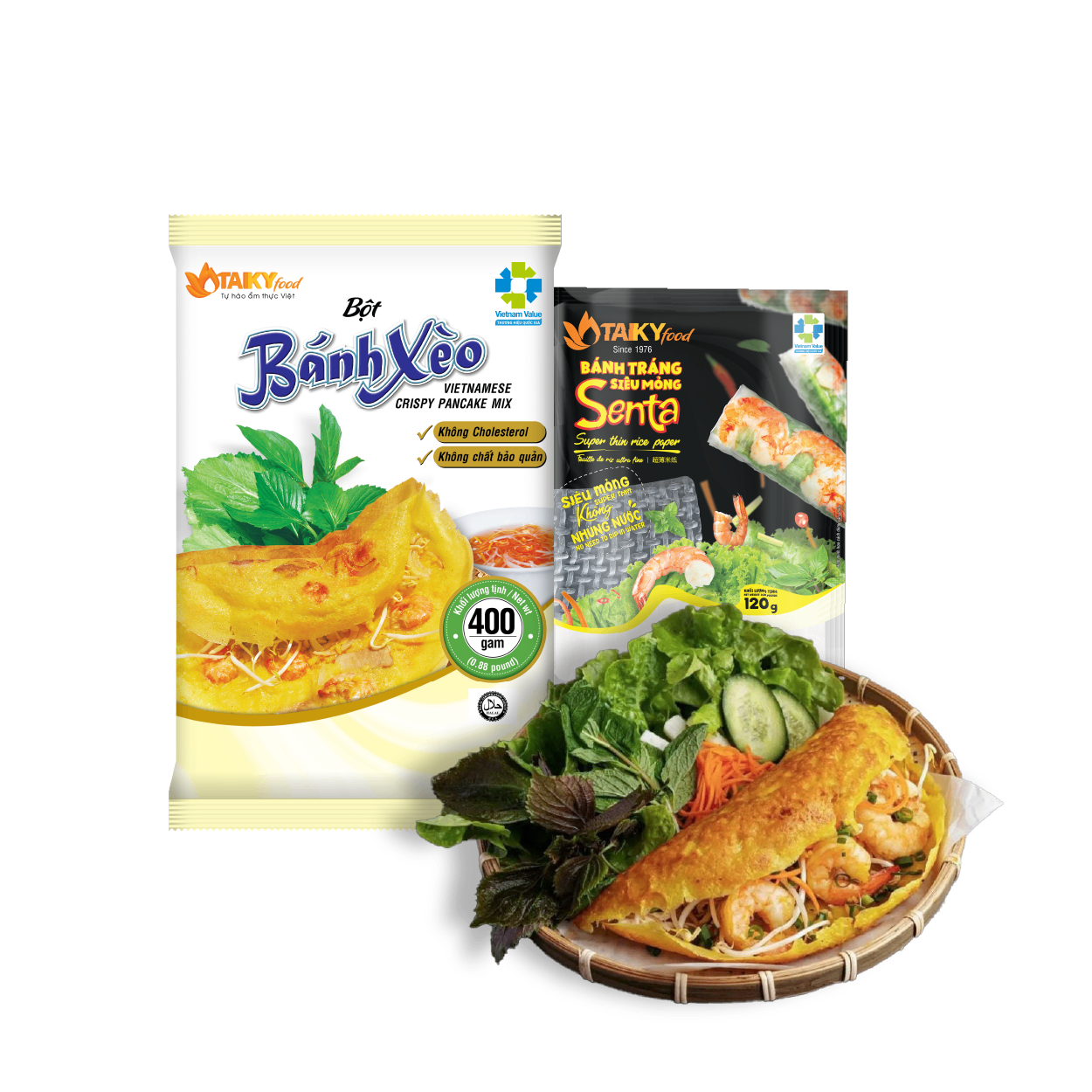 Combo bột bánh xèo vàng 400g và bánh tráng siêu mỏng Tài Ký (bánh xèo đơn giản tại nhà)