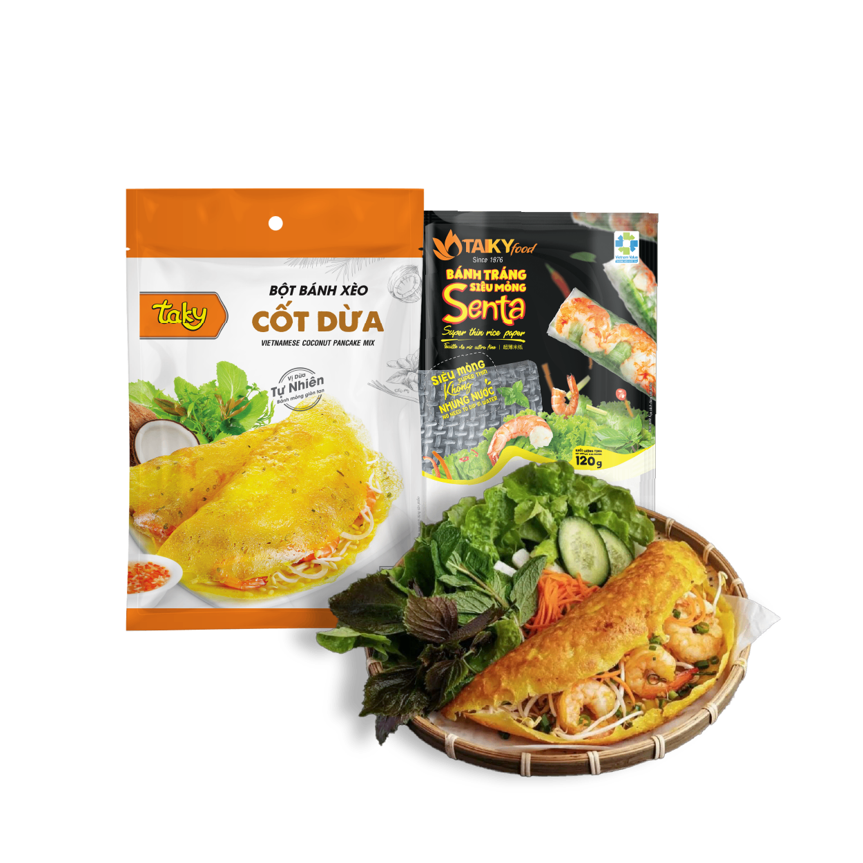 Combo bột bánh xèo cốt dừa 500g và bánh tráng siêu mỏng 120g Tài Ký
