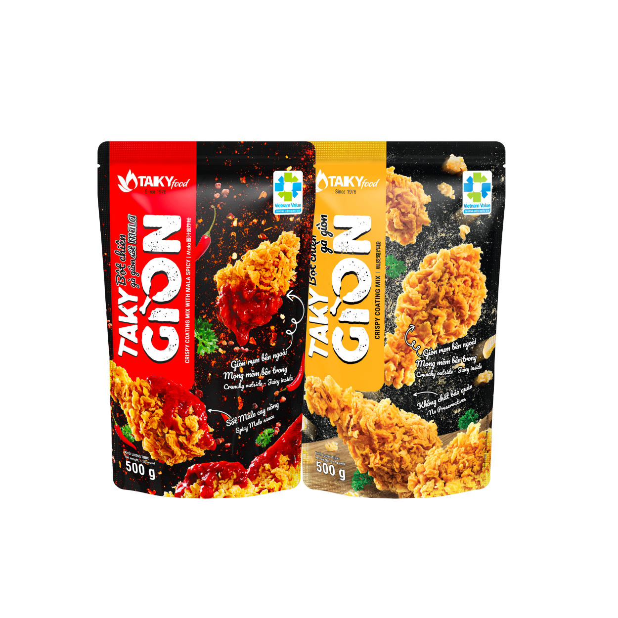 Combo bột chiên gà giòn Takygion 2 vị không cay và cay mala gói 500g
