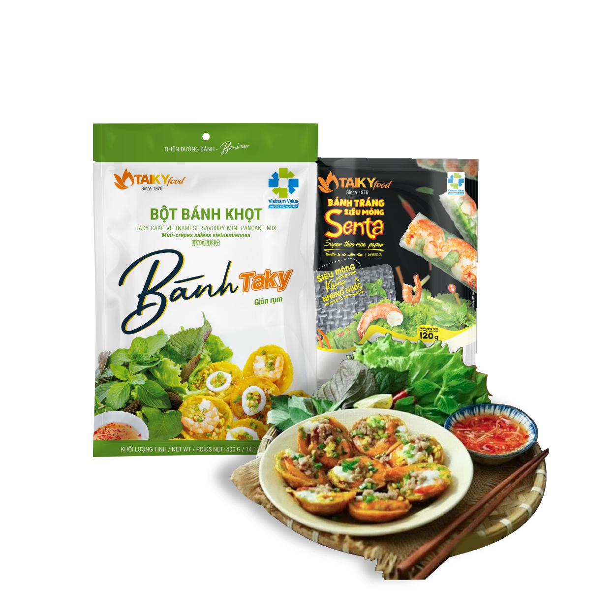 Combo bột bánh khọt 400g và bánh tráng siêu mỏng Tài Ký (bánh khọt đơn giản tại nhà)