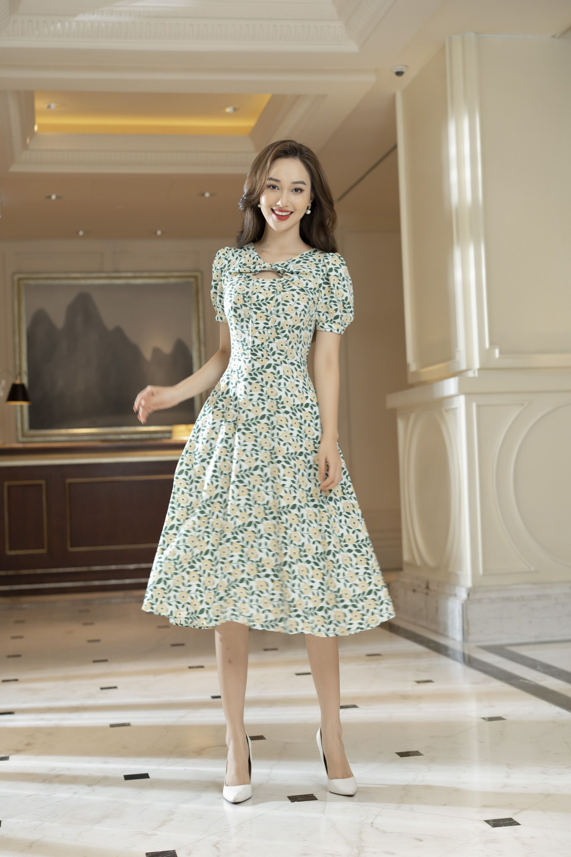 ĐẦM LINEN THÊU TAY XANH MINT - CỎ MAY