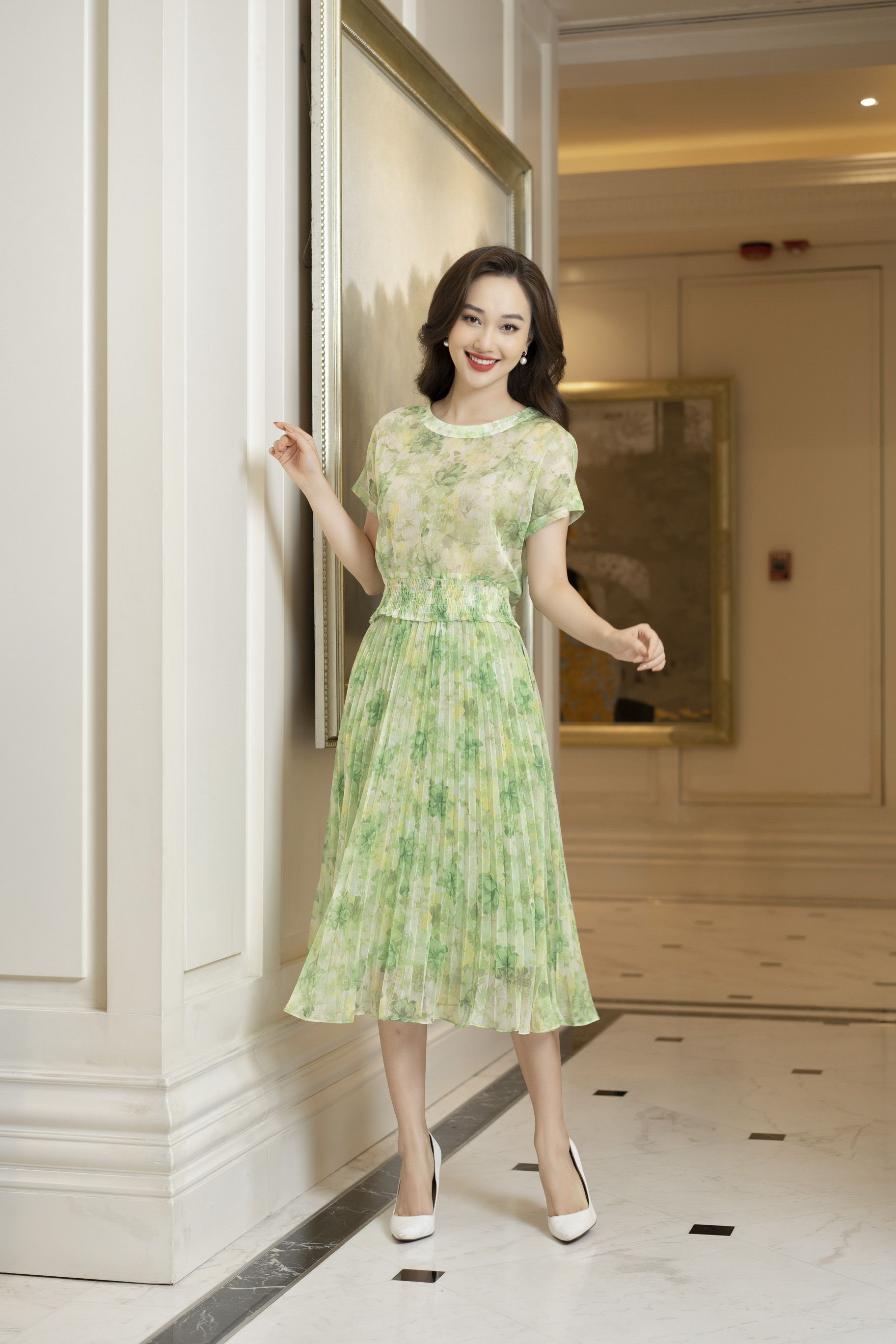 Đầm nữ Đầm Xoè Vải Voan Váy Cao Cấp Đi Dự Tiệc Dạo Phố Cổ Tròn Tay Ngắn  Phối Ren Lưới Màu Xanh Đen | Shopee Việt Nam