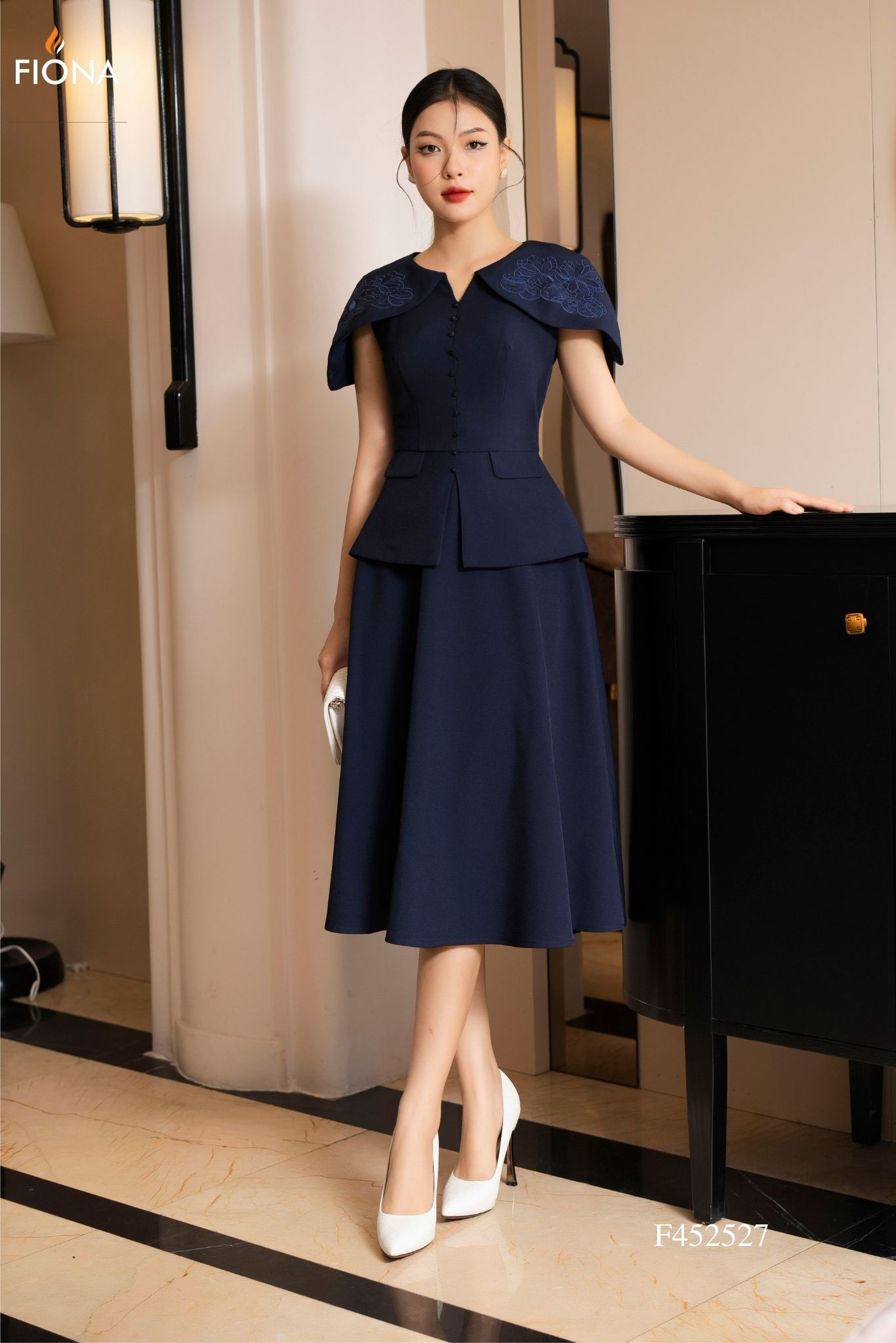 Đầm Peplum xanh đen kết hoa thủ công DL806 – Thời Trang Xinh