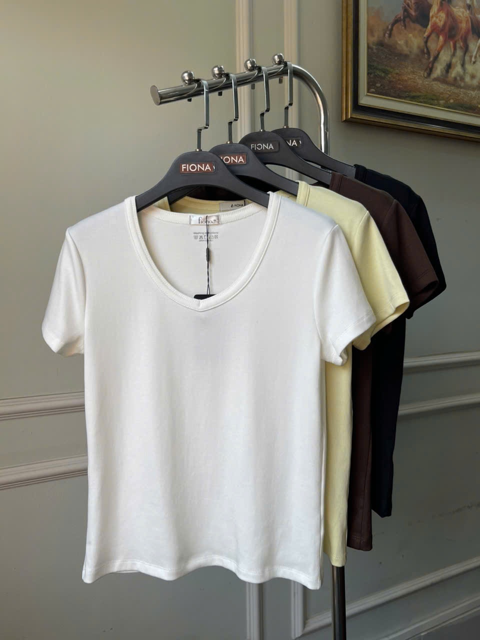 Áo cotton dáng suông, cổ tim, tay ngắn, Freesize
