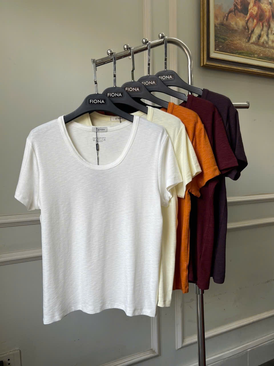 Áo cotton dáng suông, cổ tròn trứng, tay ngắn, Freesize