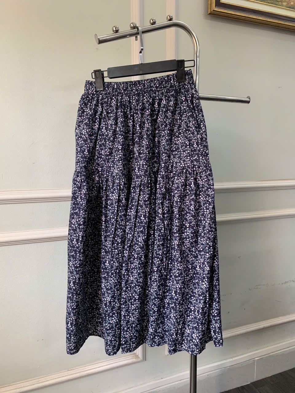Chân váy hoa nhí dáng xòe, cạp chun, tùng váy may can, Freesize