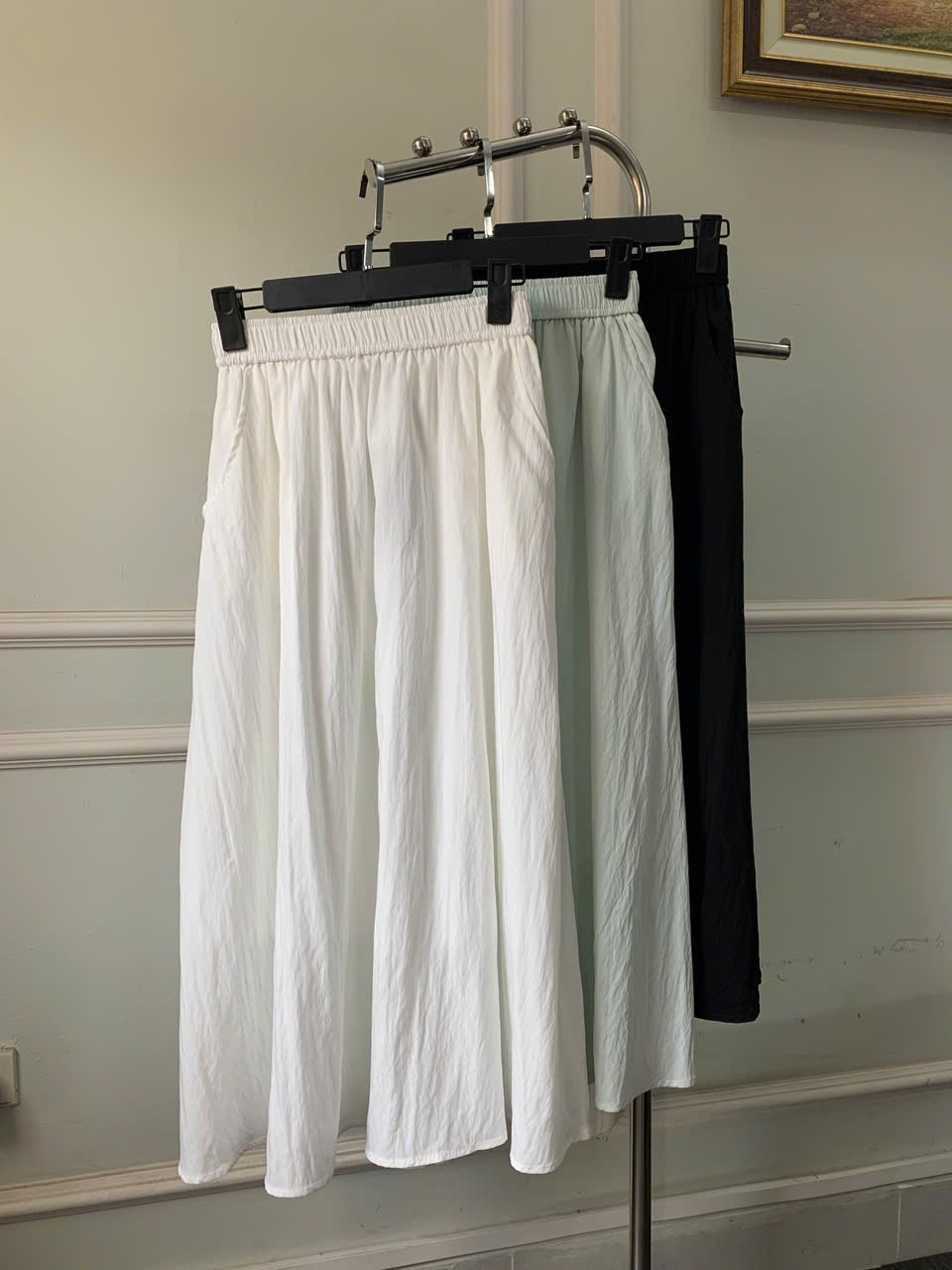 Chân váy dáng xòe, dúm chân cạp, cạp chun, Freesize