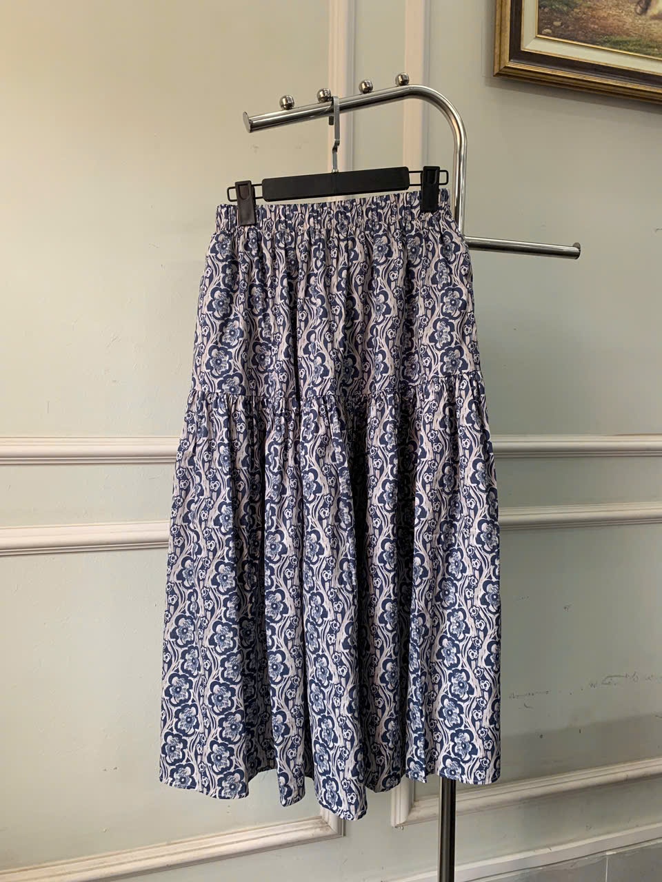 Chân váy hoa dáng xòe, dúm nhẹ, cạp chun, Freesize