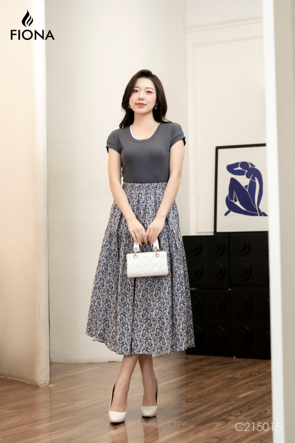 Chân váy hoa dáng xòe, dúm nhẹ, cạp chun, Freesize