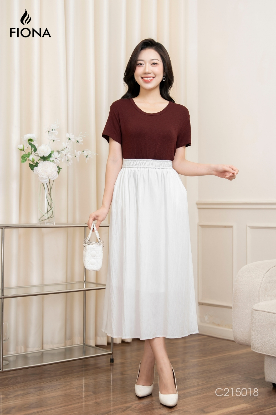 Chân váy dáng xòe, dúm chân cạp, cạp chun, Freesize