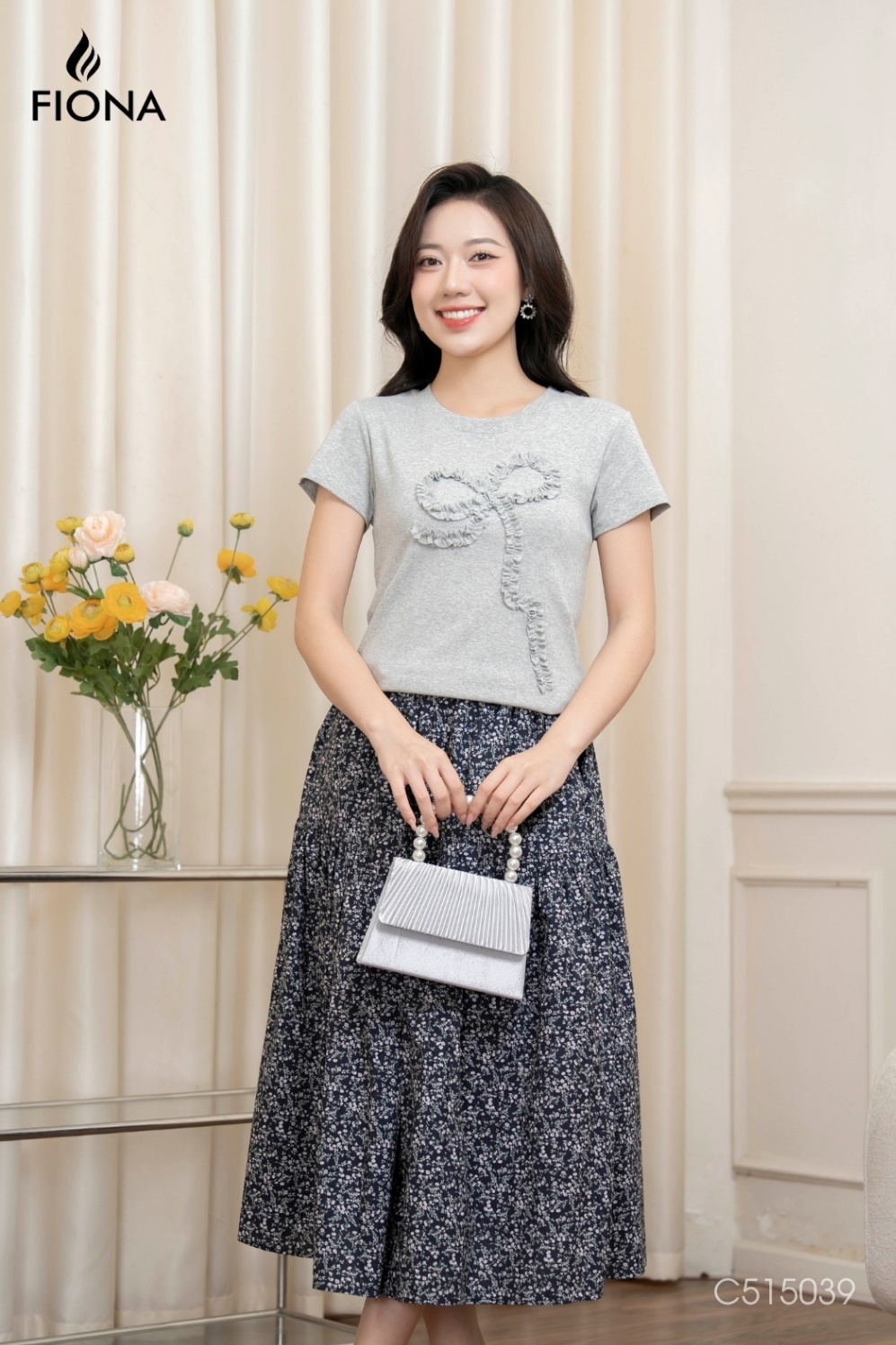 Áo cotton dáng suông, thân trước dúm bèo trang trí, Freesize