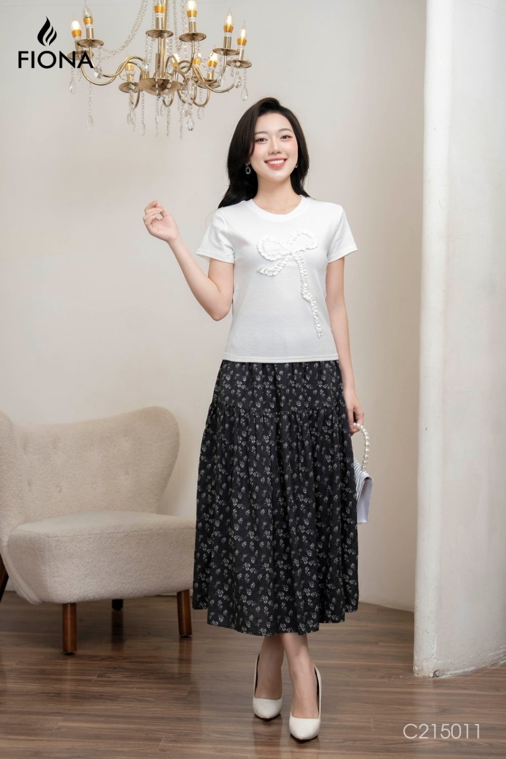 Chân váy hoa dáng xòe, cạp chun, Freesize