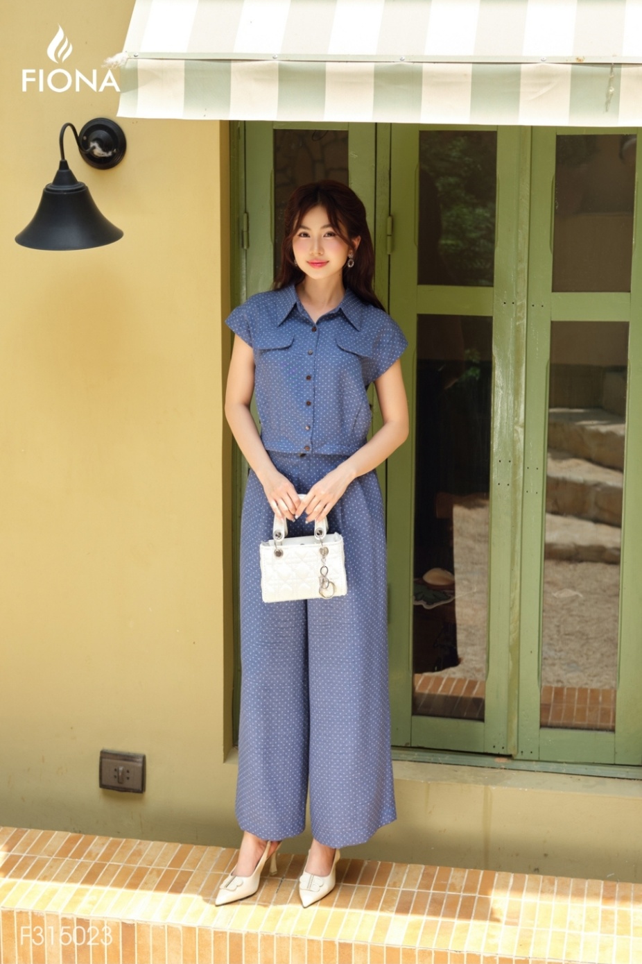 Quần dáng suông chấm bi, cạp chun sau (Set bộ cứng F515047)