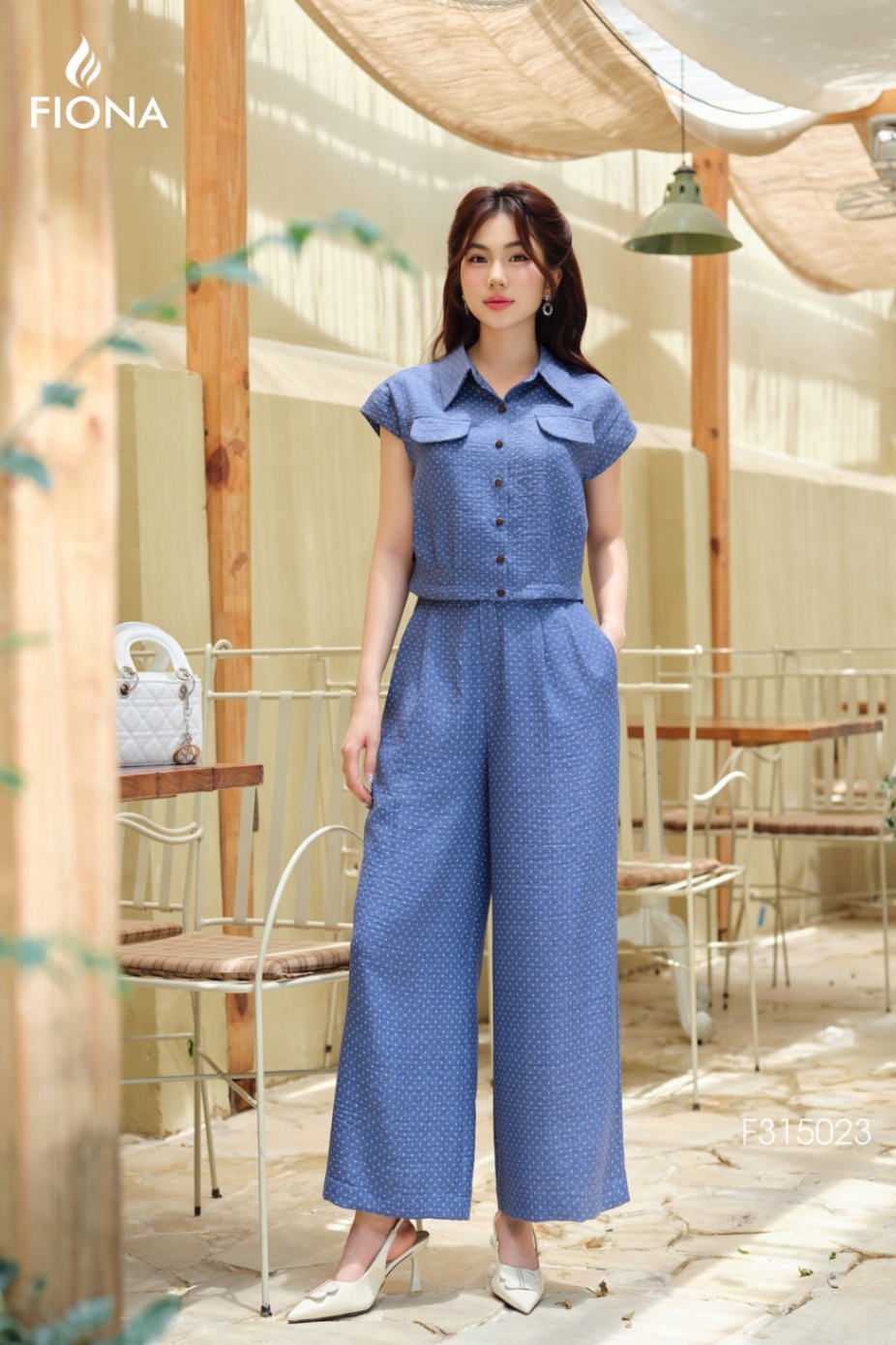 Quần dáng suông chấm bi, cạp chun sau (Set bộ cứng F515047)