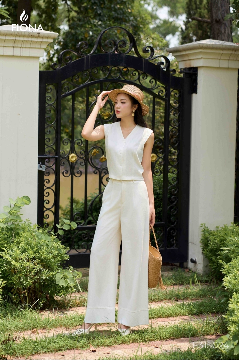 Quần dáng suông Linen gấu may can (Set bộ cứng F515055)