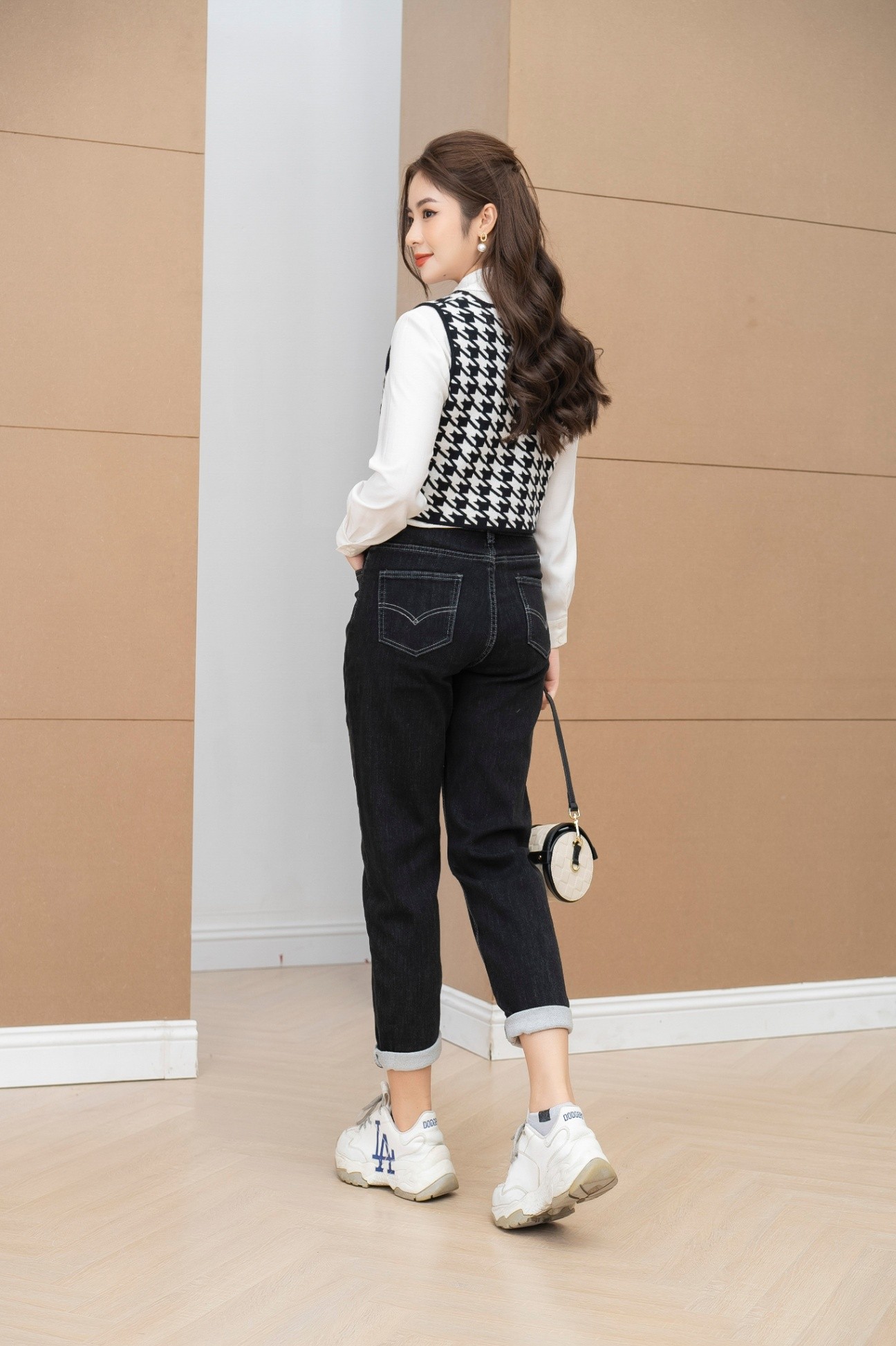 Quần bò baggy dáng dài lót nỉ