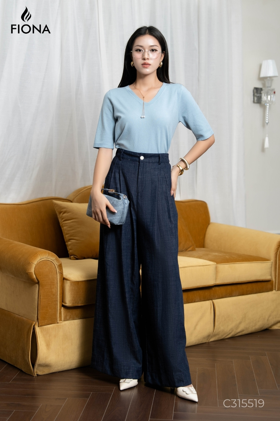 Quần dáng suông, bò denim, cạp chun sau