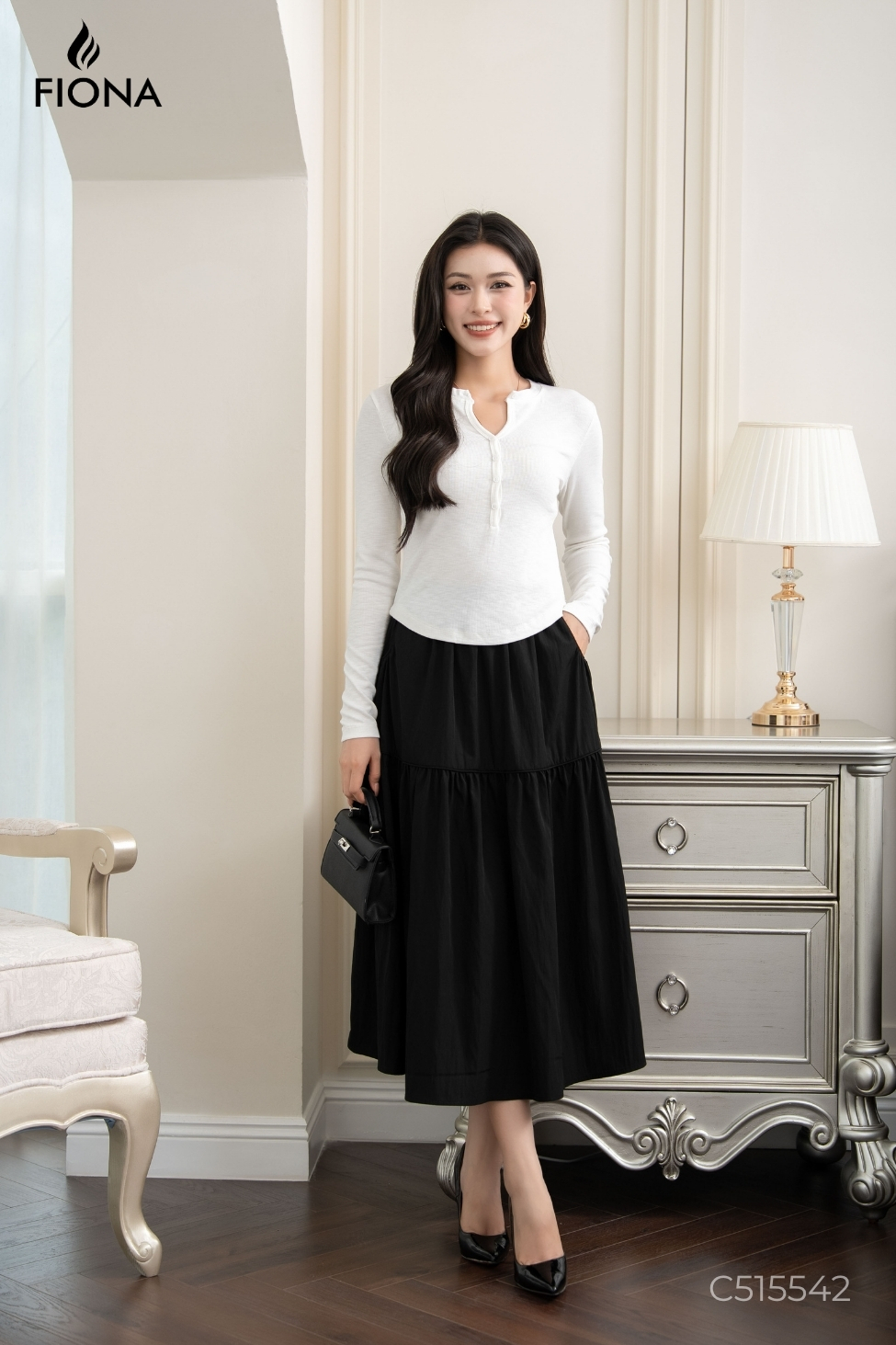 Áo cotton giữ nhiệt dáng ôm, bổ trụ thân trước, đính cúc, Freesize