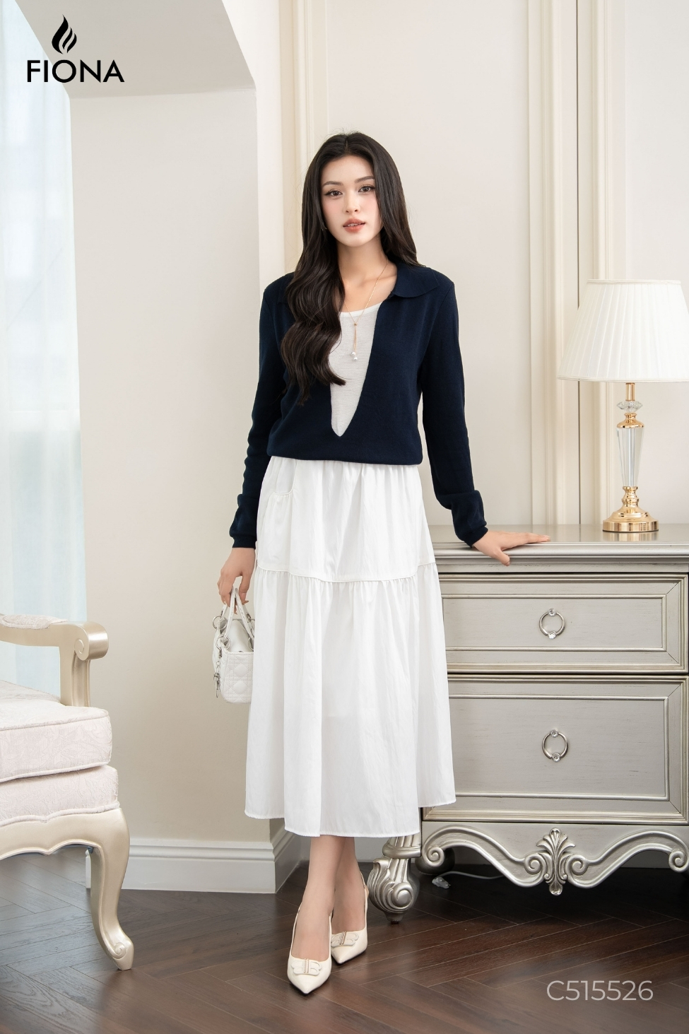 Áo len nữ chất viscose dáng bo gấu, thân trước giả hai lớp, Freesize