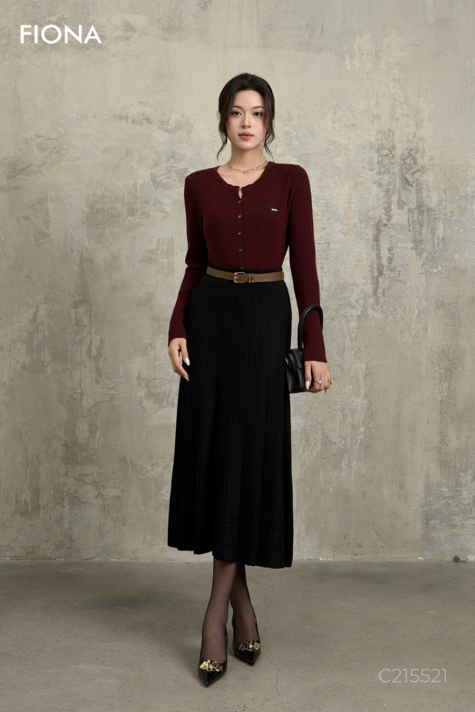 Chân váy len chất viscose, dáng xòe, cạp chun, Freesize