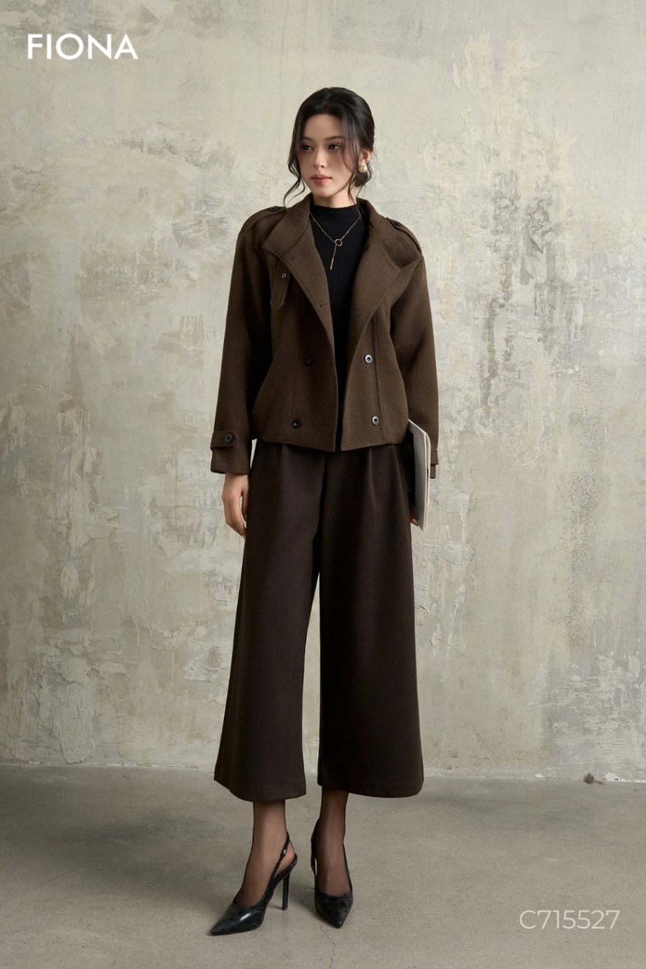 Áo khoác dạ dáng suông, nẹp 2 hàng khuy, Freesize