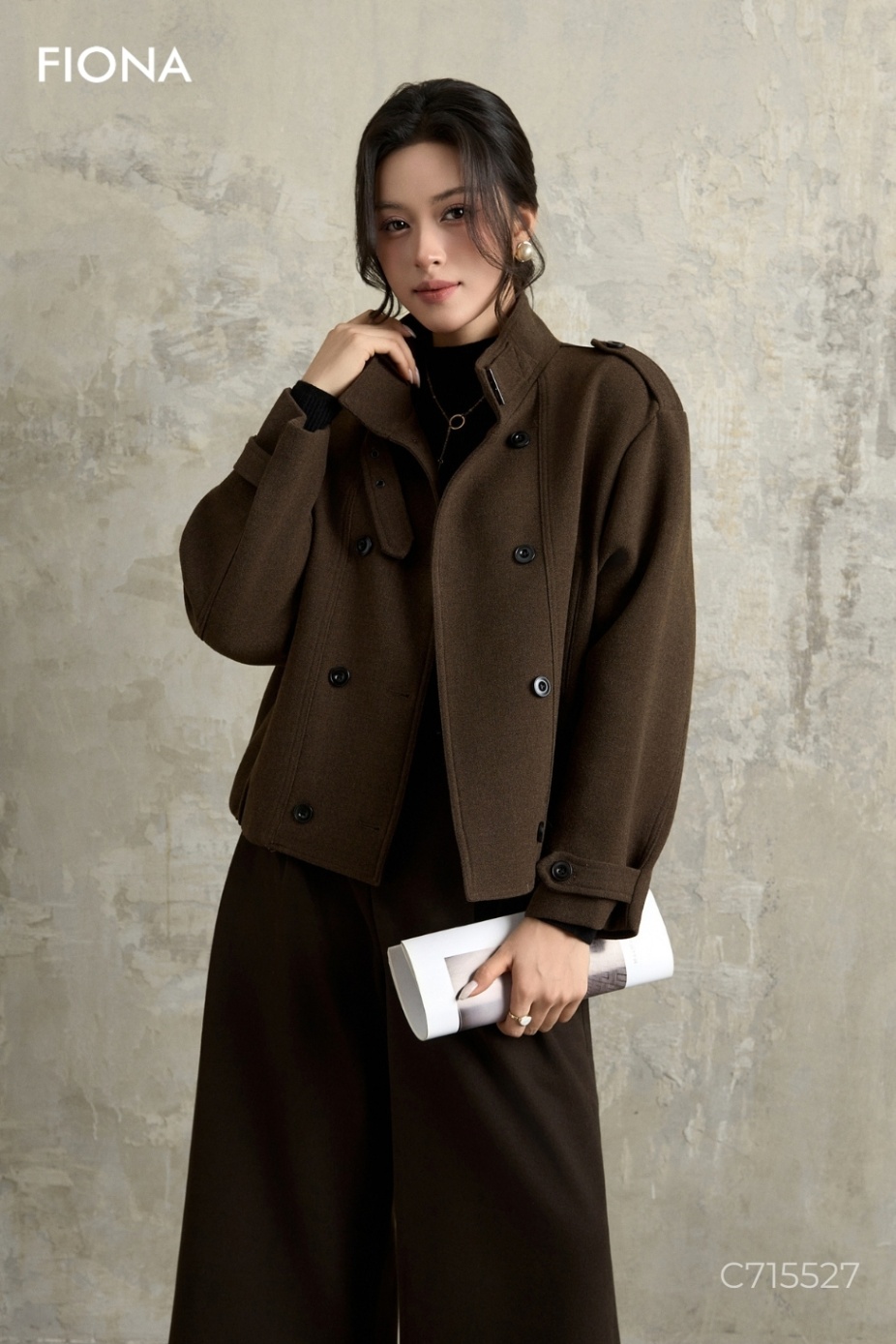 Áo khoác dạ dáng suông, nẹp 2 hàng khuy, Freesize