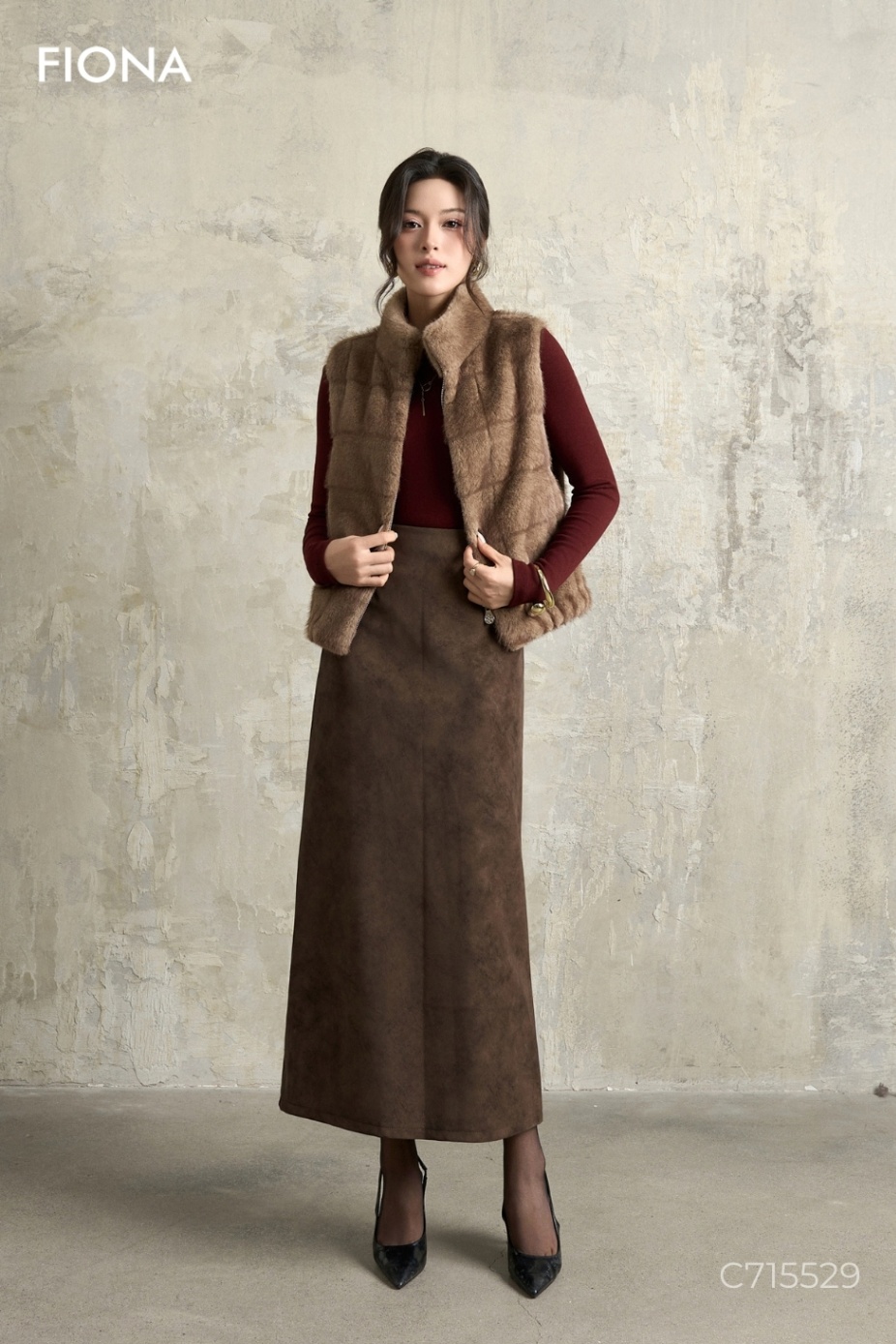 Áo khoác lông gile, kéo khóa trước, Freesize