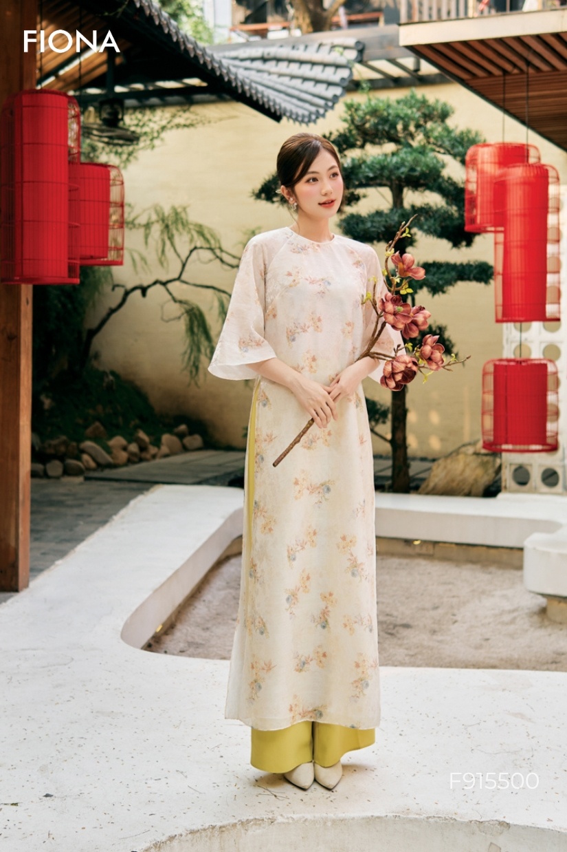 Áo dài dáng suông, cổ tròn (Mix quần F315500)