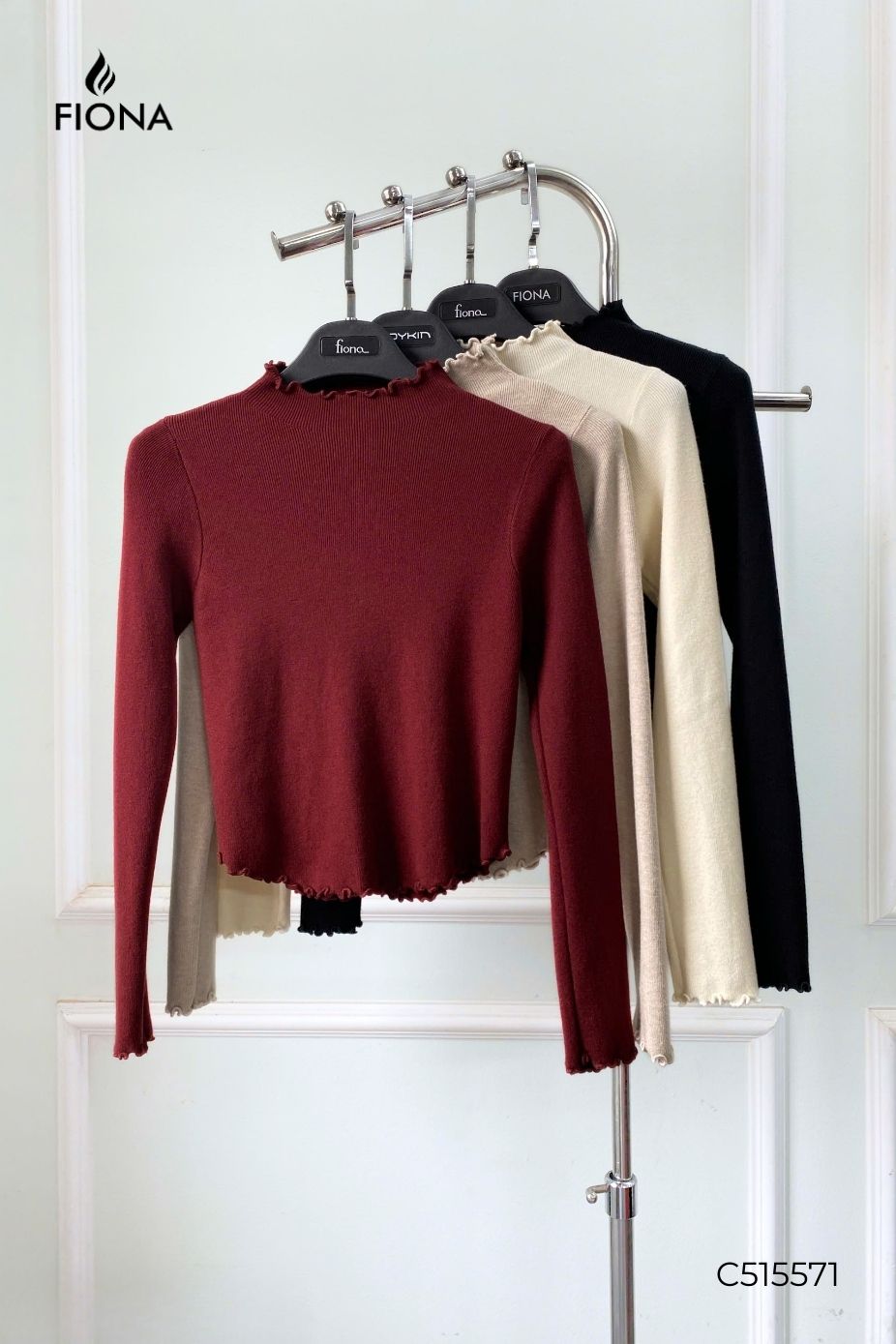 Áo len nữ chất Viscose, cổ leo cuốn bèo, dài tay, freesize
