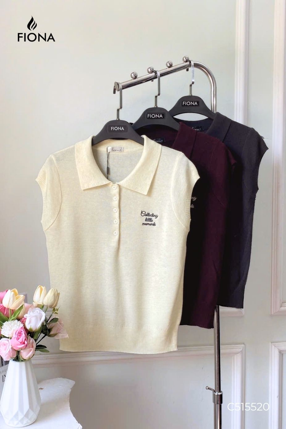 Áo len nữ chất viscose, mở cúc, dáng bo gấu, cổ không chân, thêu trang trí, Freesize