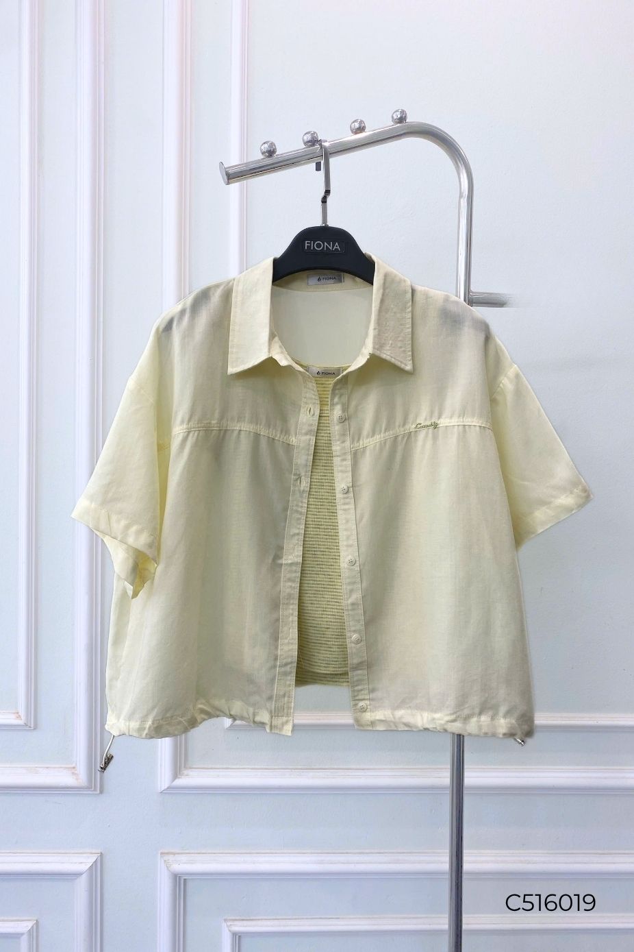Áo sơ mi dáng bo rút gấu, vải thô, kèm áo kẻ sát nách, freesize