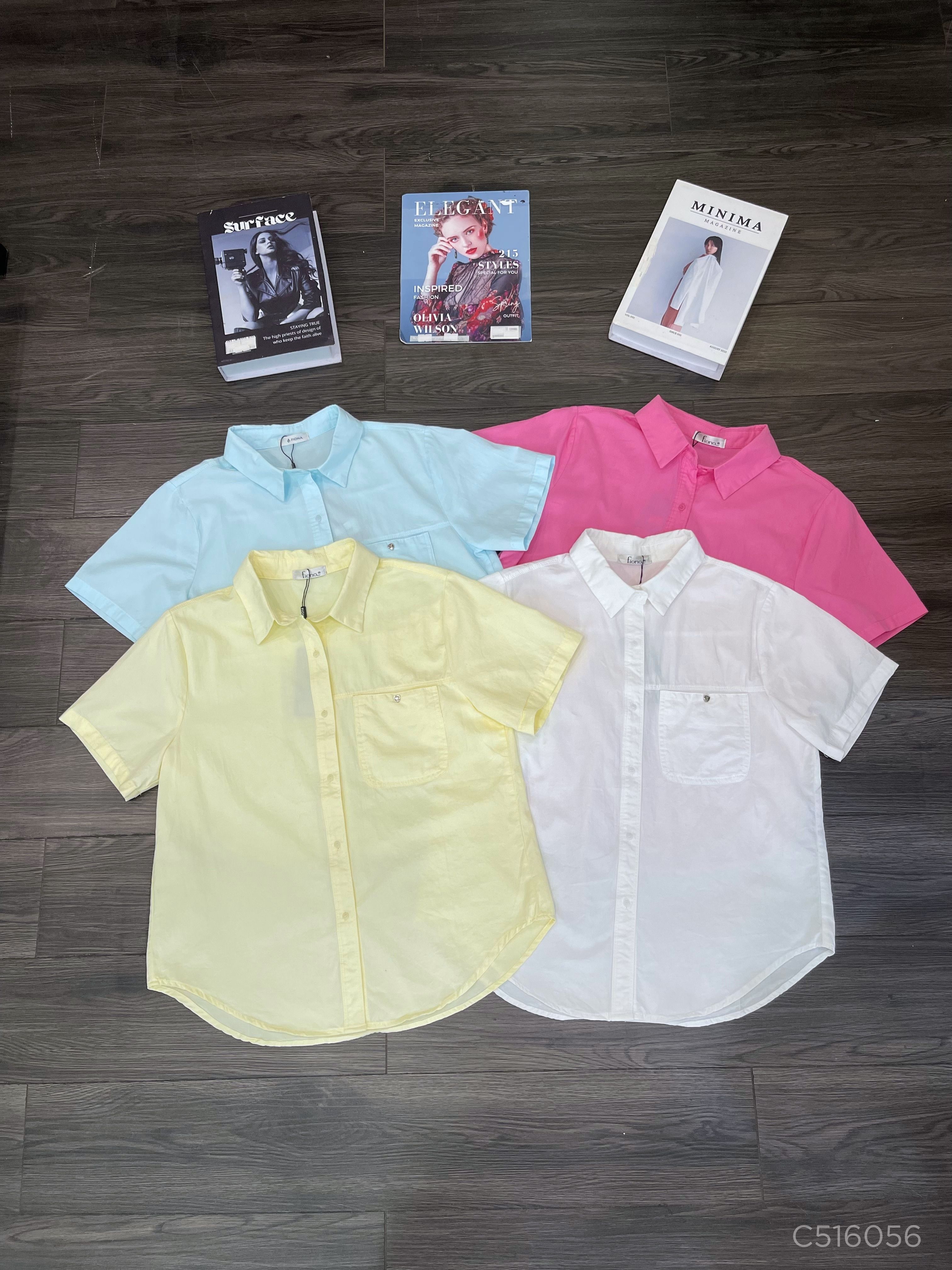 Áo sơ mi dáng suông, cổ đức, tay ngắn, Freesize
