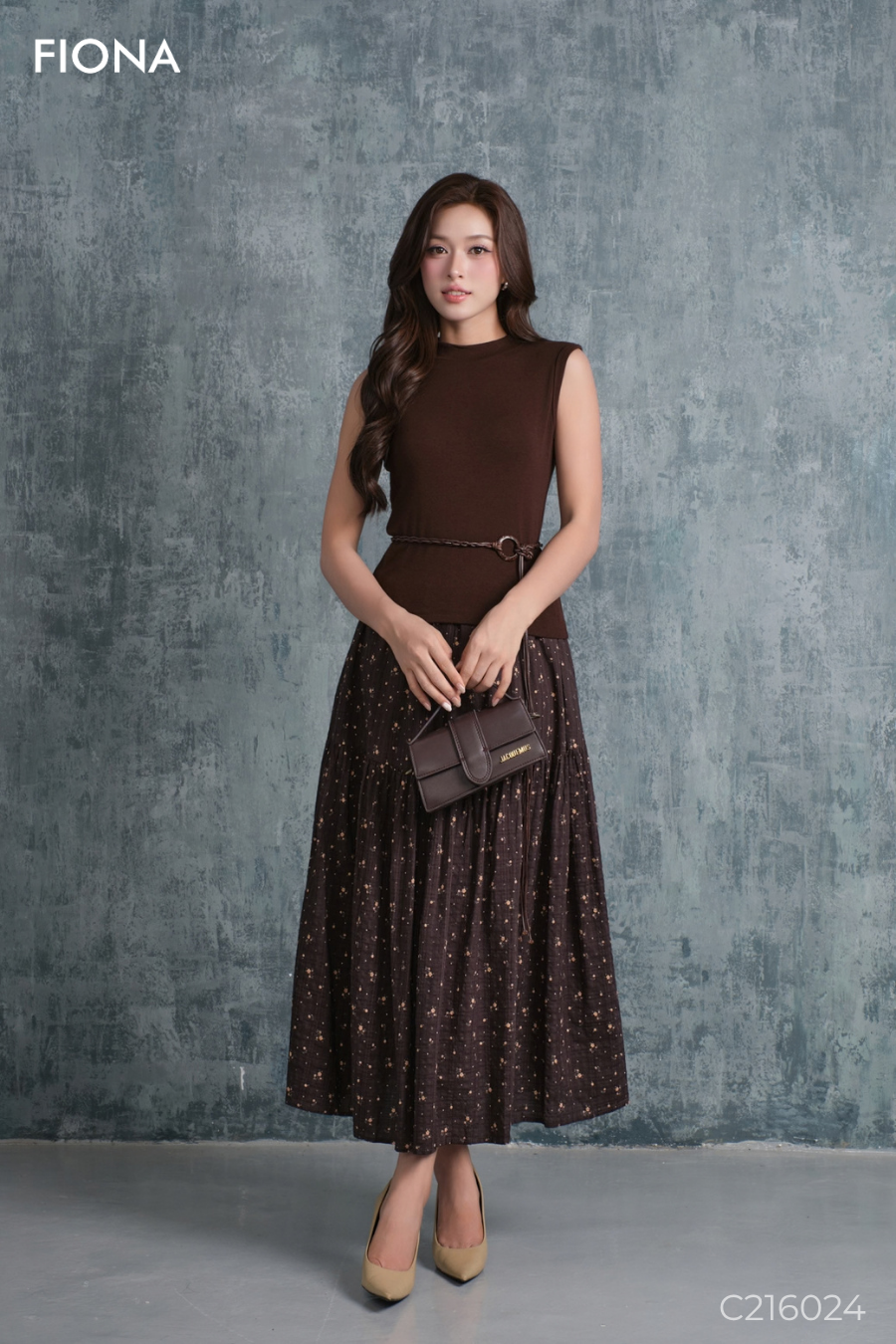 Chân váy hoa dáng xòe, chất Linen thô, tùng váy can hông, Freesize