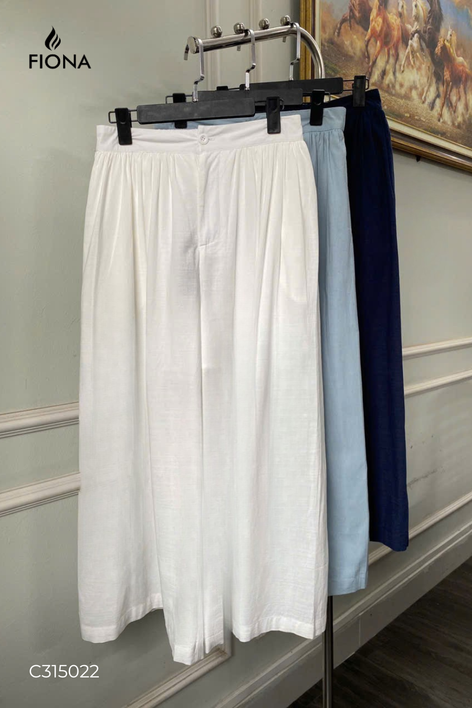 Quần Linen dáng suông, cạp chun thân sau, túi cạnh sườn