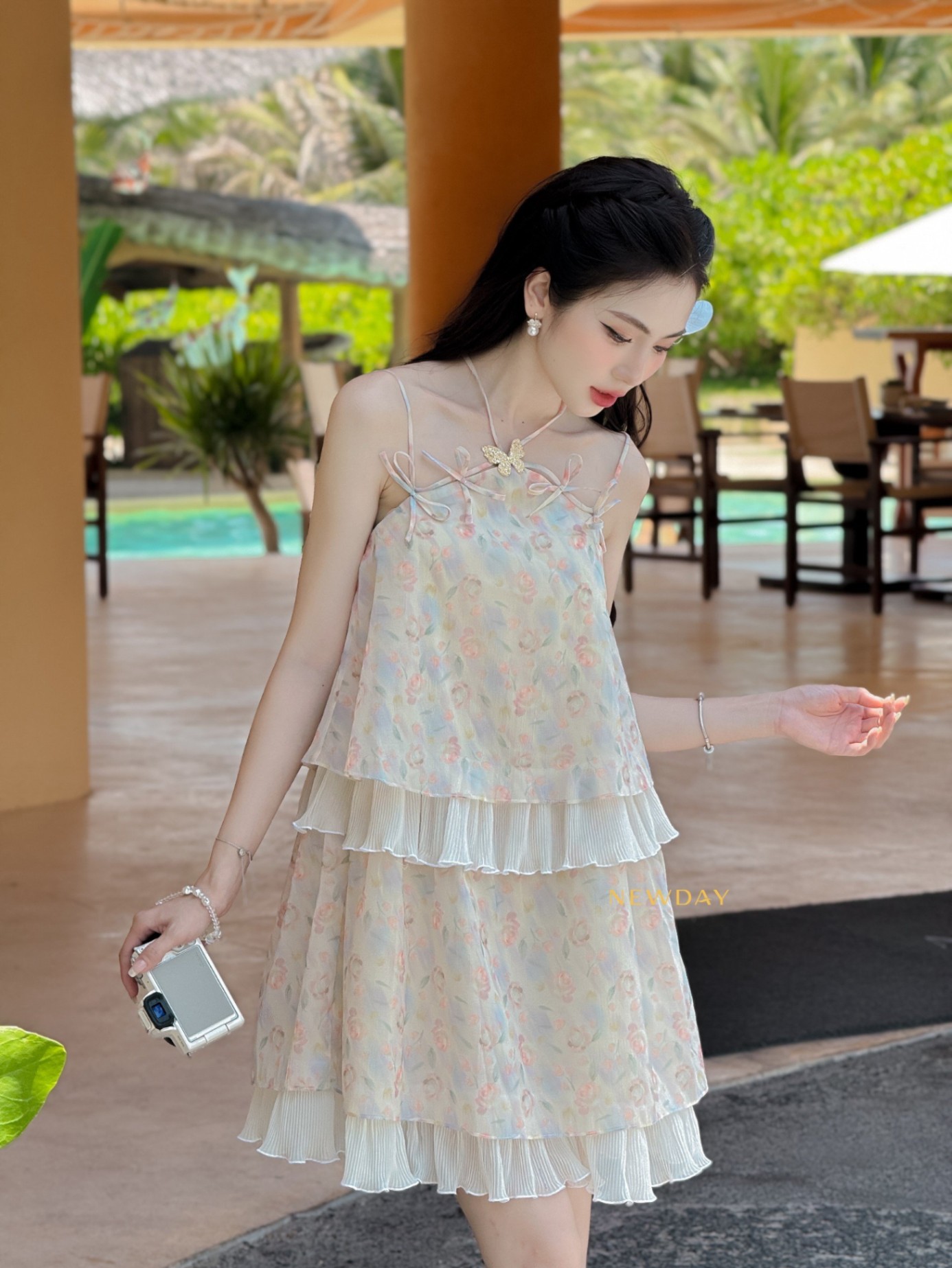 ĐẦM HOA CỔ YẾM 2 TẦNG LOLITA