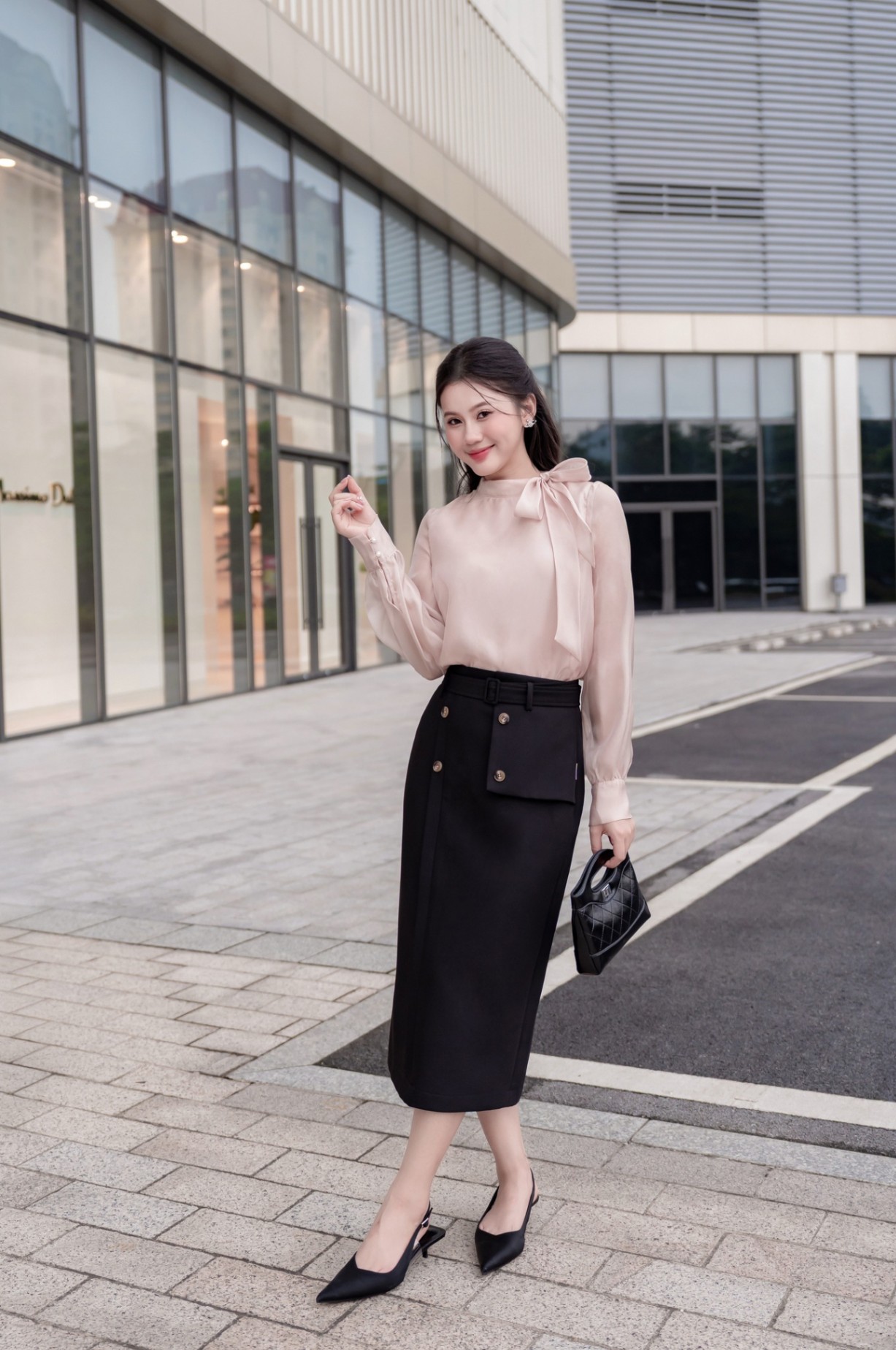 CHÂN VÁY PHỐI VẠT KÈM ĐAI LIOR