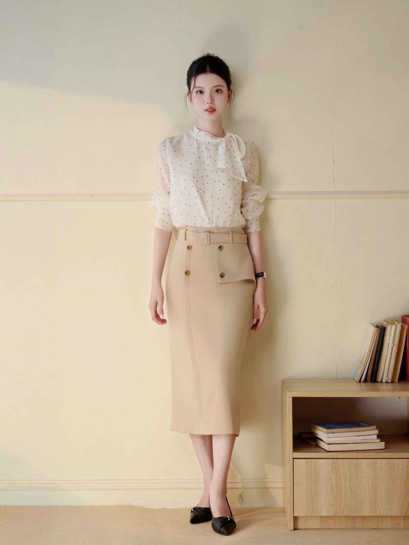 CHÂN VÁY PHỐI VẠT KÈM ĐAI LIOR