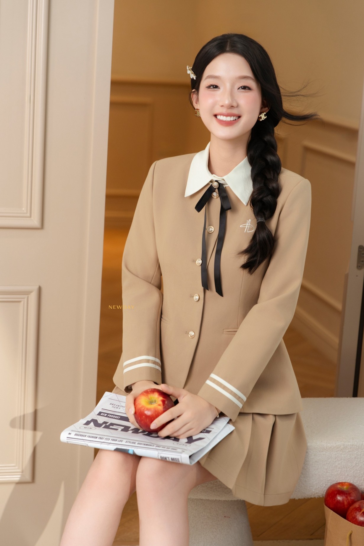 ÁO PHỐI CỔ SƠ MI KÈM NƠ AURIAN