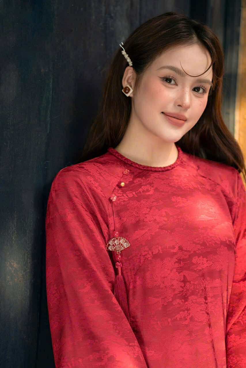 ÁO DÀI LỤA CỔ TRÒN HỒNG VÂN