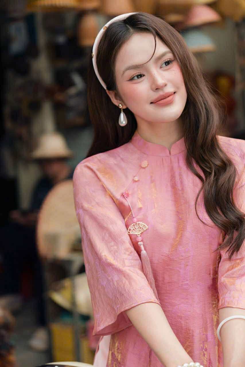 ÁO DÀI TƠ ÁNH TAY LỠ THIỀU HOA