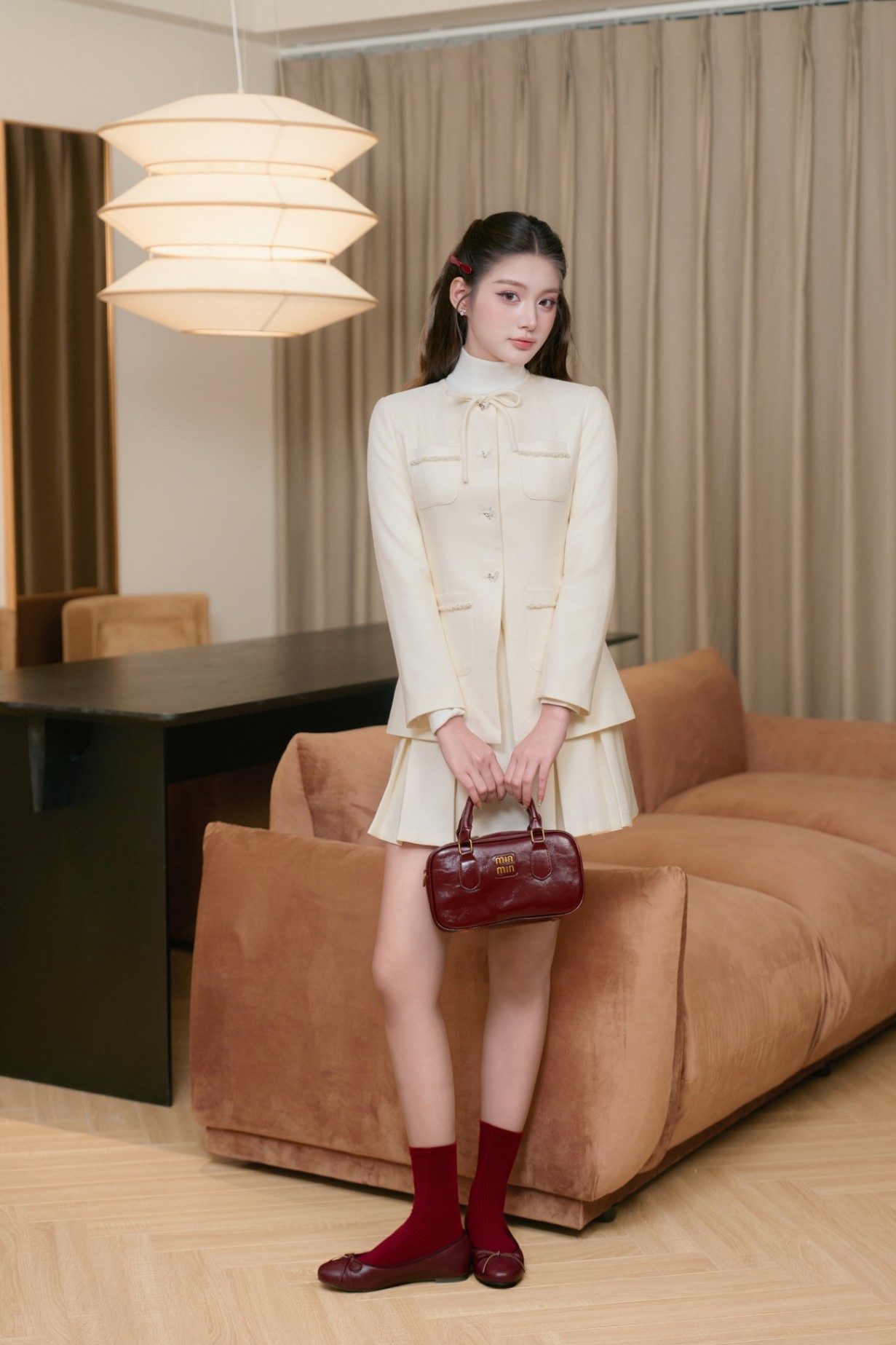 ÁO DẠ TWEED CHIẾT EO PHỐI NƠ SANA
