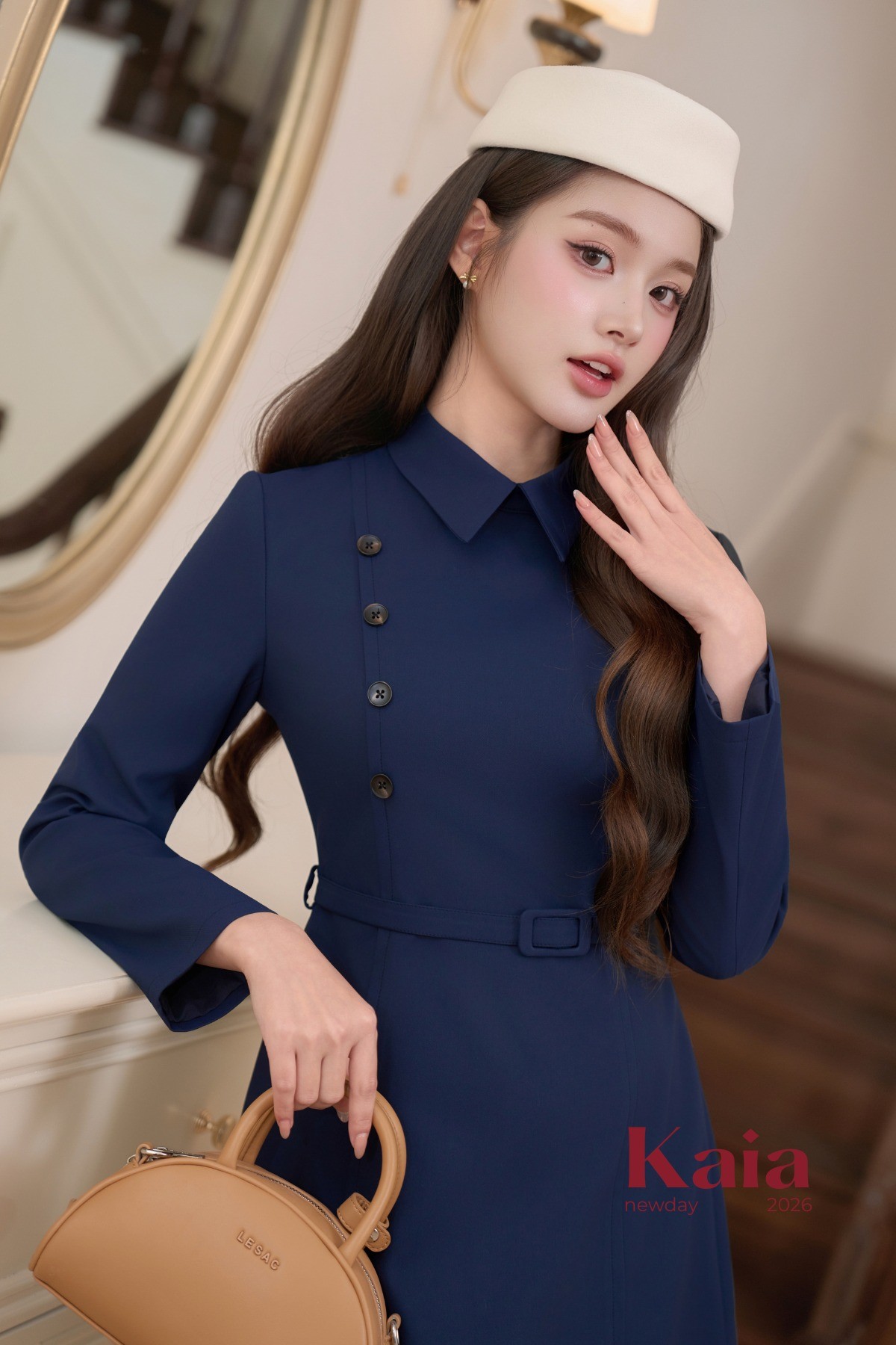 ĐẦM KAKI CỔ ĐỨC KÈM ĐAI KAIA