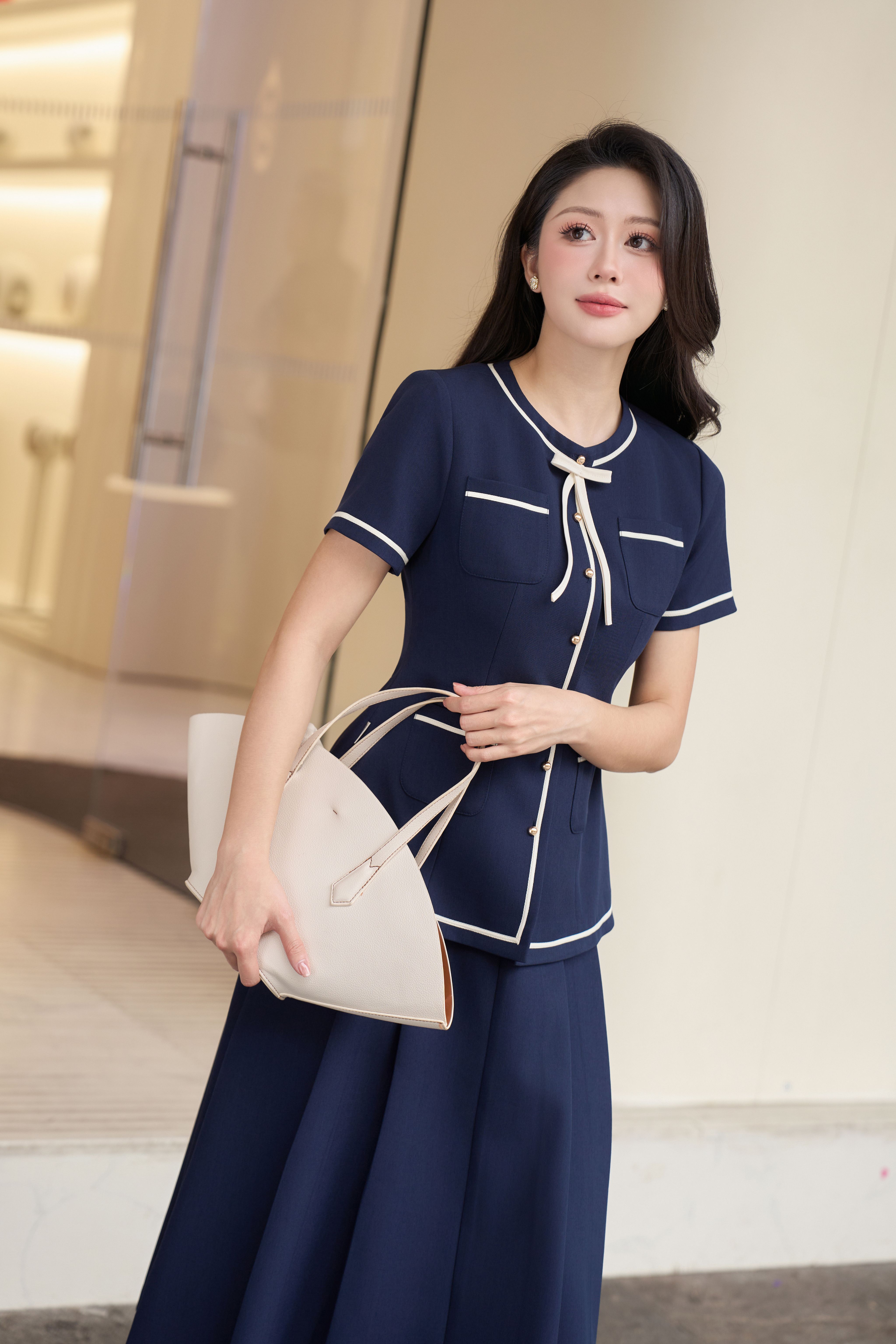 ÁO CHIẾT EO PHỐI VIỀN TÚI ỐP MABEL
