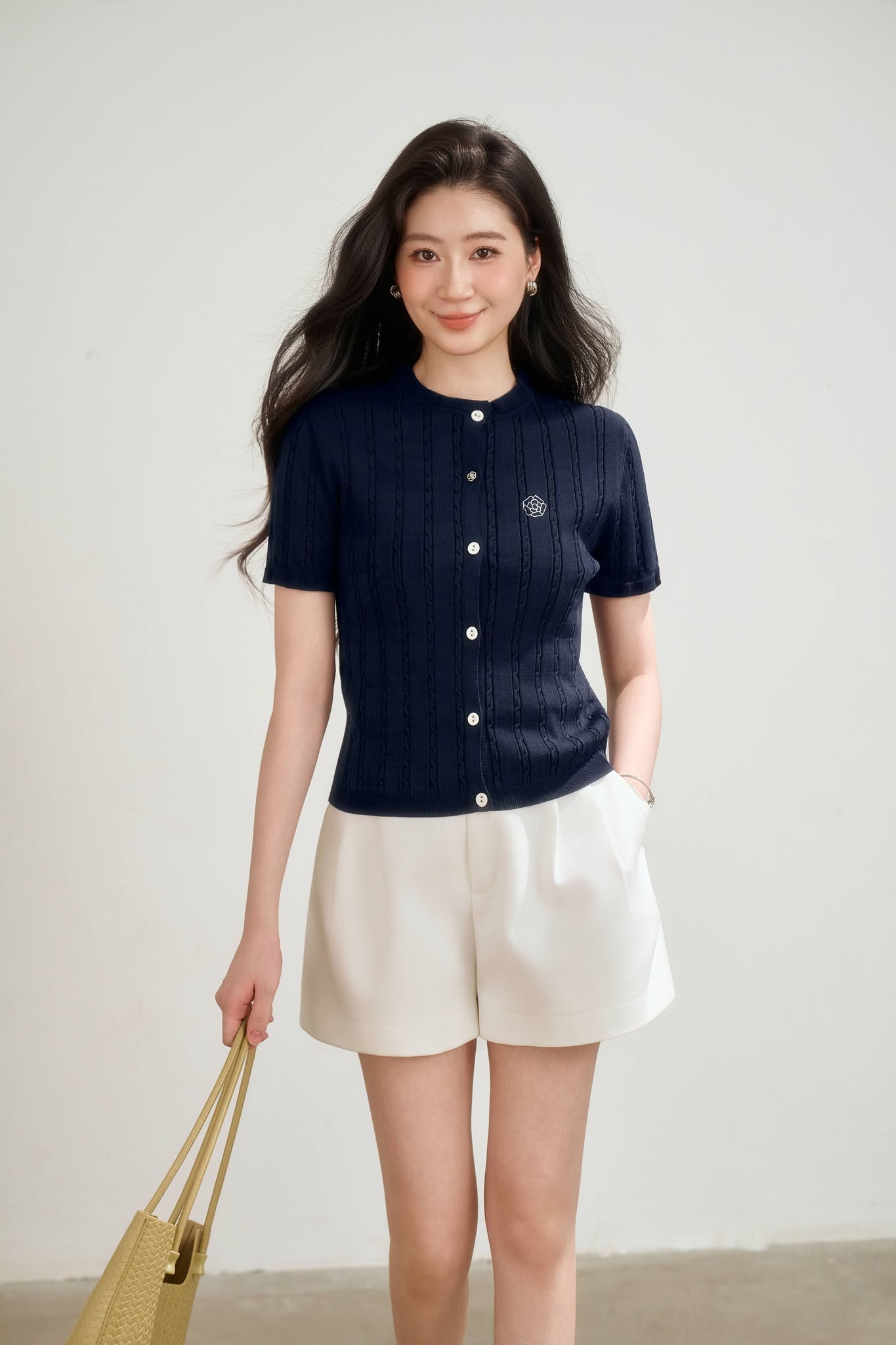 ÁO DỆT KIM CỔ TRÒN NHÚN BÈO KEIRA - XANH THAN - M